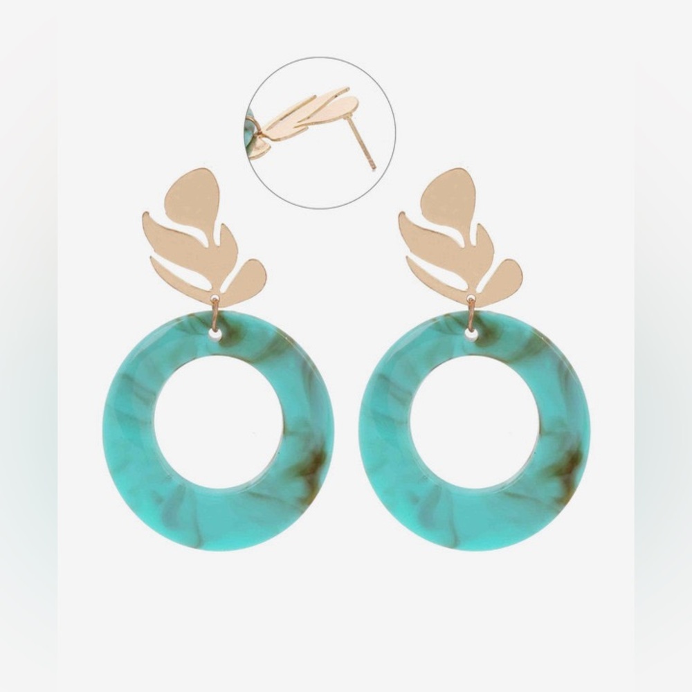 Turquoise Open Circle Gold Stud Earrings